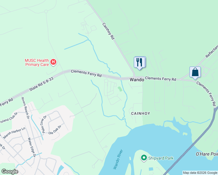 map of restaurants, bars, coffee shops, grocery stores, and more near 1044 Oak Bluff Avenue in Charleston