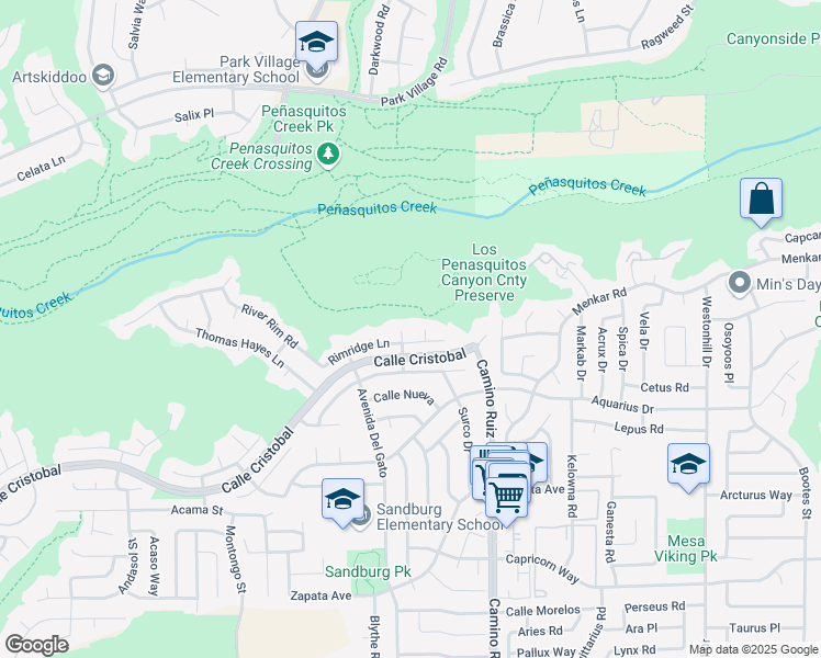 map of restaurants, bars, coffee shops, grocery stores, and more near 11579 Lorirae Place in San Diego