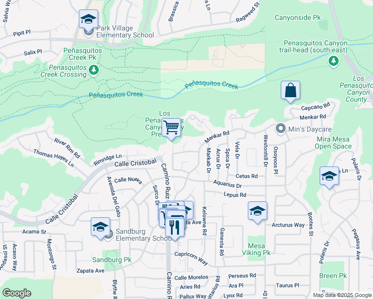 map of restaurants, bars, coffee shops, grocery stores, and more near 11805 Innis Point in San Diego