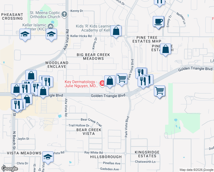 map of restaurants, bars, coffee shops, grocery stores, and more near 10924 Vial Crossing in Fort Worth