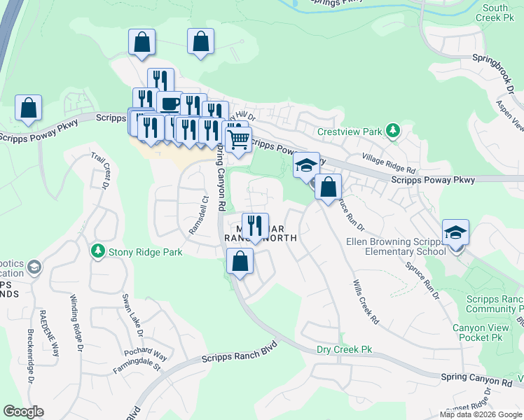 map of restaurants, bars, coffee shops, grocery stores, and more near 10992 Caminito Arcada in San Diego
