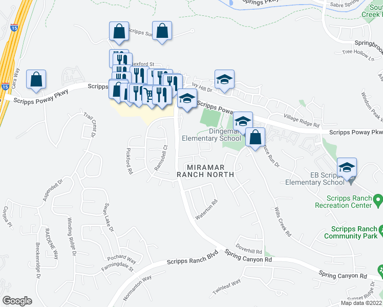 map of restaurants, bars, coffee shops, grocery stores, and more near 10808 Caminito Arcada in San Diego