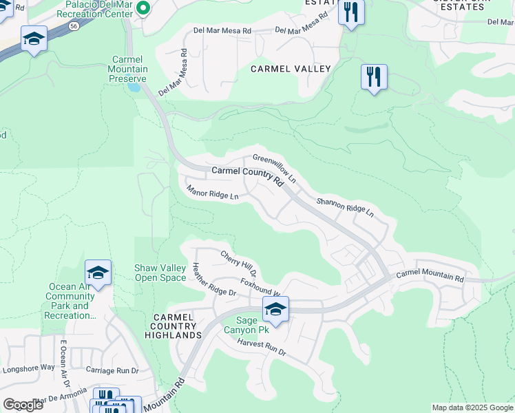 map of restaurants, bars, coffee shops, grocery stores, and more near 10976 Cloverhurst Way in San Diego