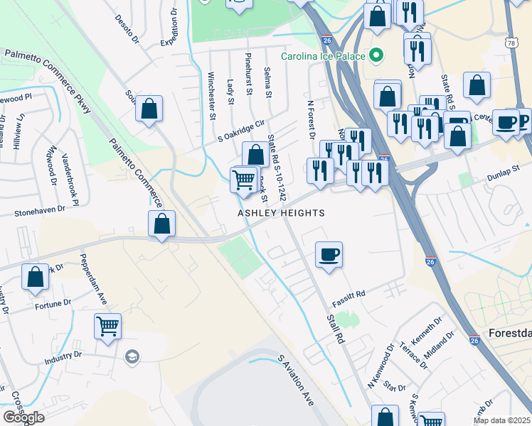 map of restaurants, bars, coffee shops, grocery stores, and more near 2704 Ashley Phosphate Road in North Charleston