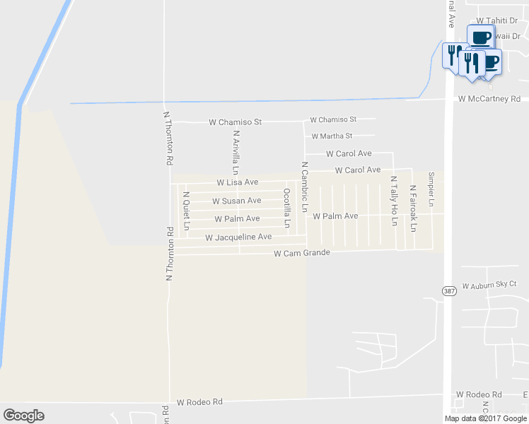 map of restaurants, bars, coffee shops, grocery stores, and more near 18702 West Palm Avenue in Casa Grande