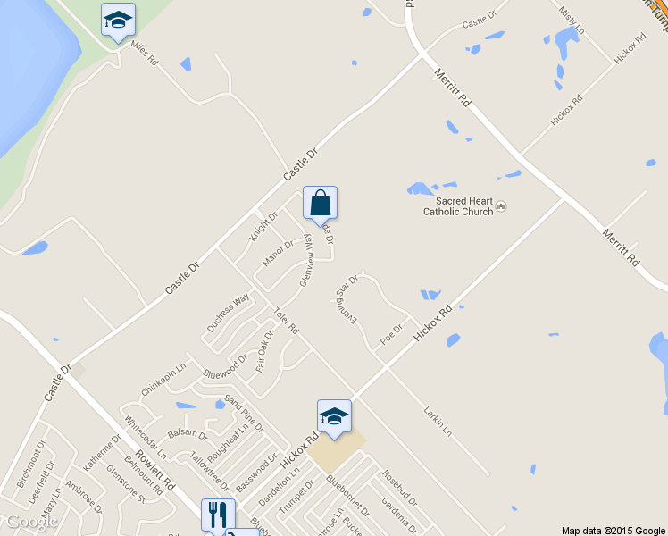 map of restaurants, bars, coffee shops, grocery stores, and more near 3802 Dunhill Place in Rowlett