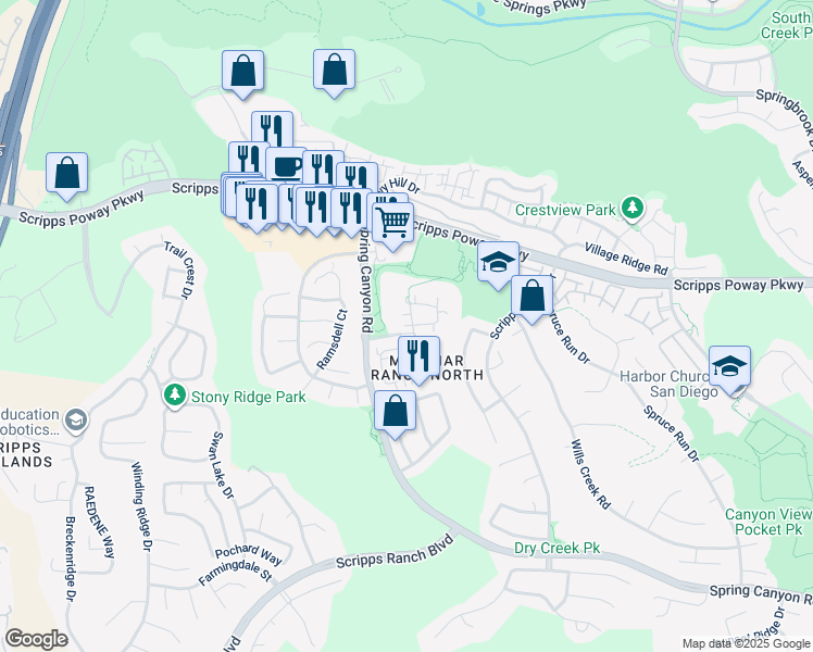 map of restaurants, bars, coffee shops, grocery stores, and more near 10818 Caminito Arcada in San Diego