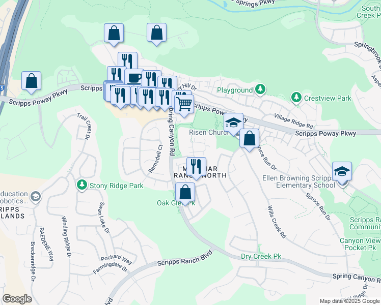 map of restaurants, bars, coffee shops, grocery stores, and more near 10818 Caminito Arcada in San Diego