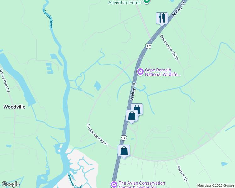 map of restaurants, bars, coffee shops, grocery stores, and more near 1310 15 Mile Landing Road in Awendaw