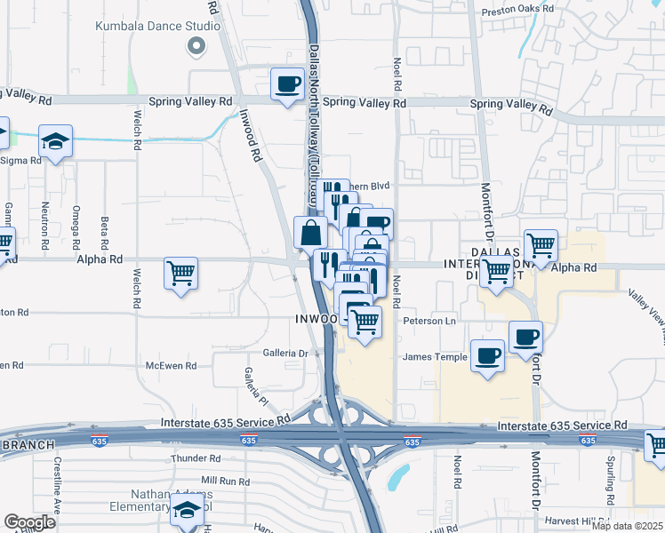 map of restaurants, bars, coffee shops, grocery stores, and more near in Dallas