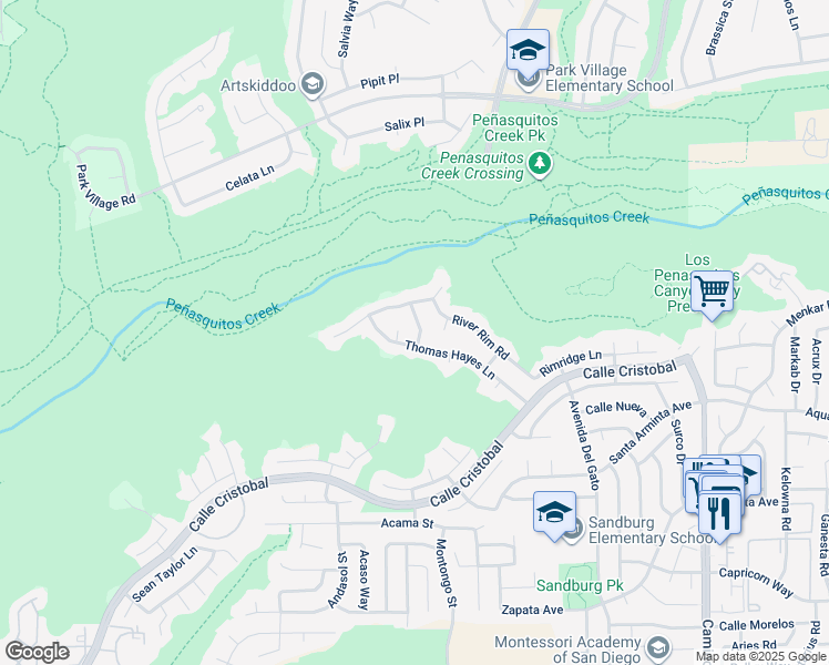 map of restaurants, bars, coffee shops, grocery stores, and more near 11830 Landbreeze Way in San Diego