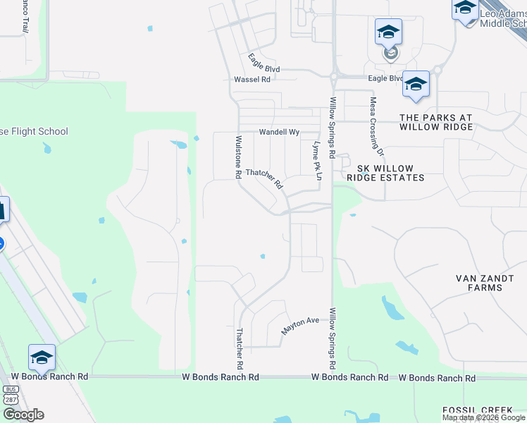 map of restaurants, bars, coffee shops, grocery stores, and more near 11213-11387 Willow Springs Road in Haslet