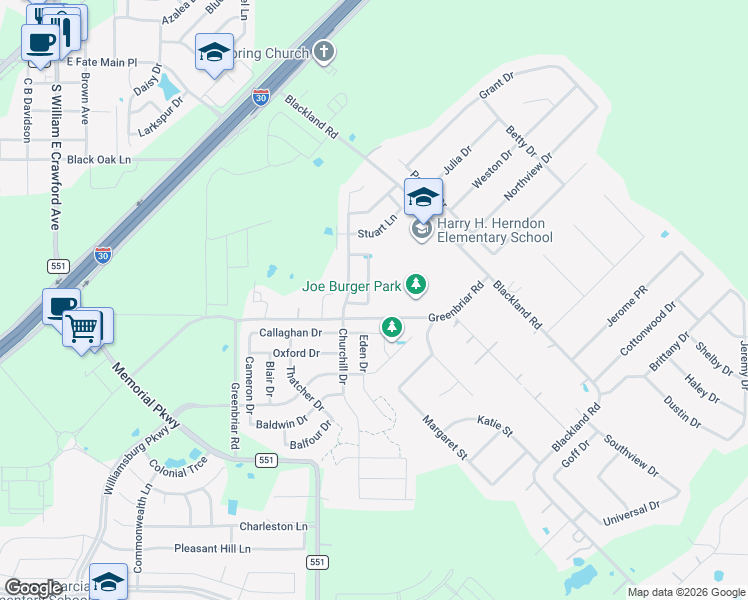 map of restaurants, bars, coffee shops, grocery stores, and more near 229 Pitt Circle in Fate