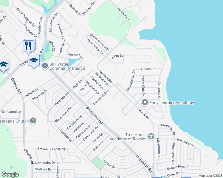 map of restaurants, bars, coffee shops, grocery stores, and more near 8010 Clairemont Avenue in Rowlett