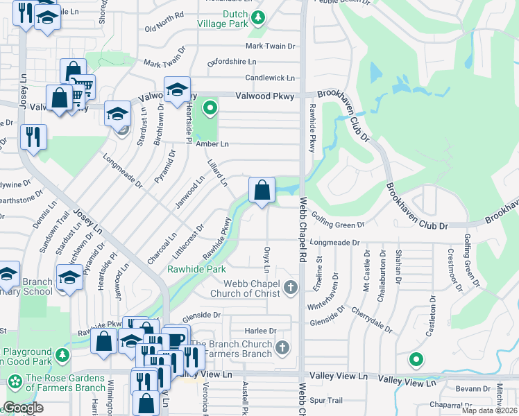 map of restaurants, bars, coffee shops, grocery stores, and more near 3028 Golfing Green Circle in Farmers Branch