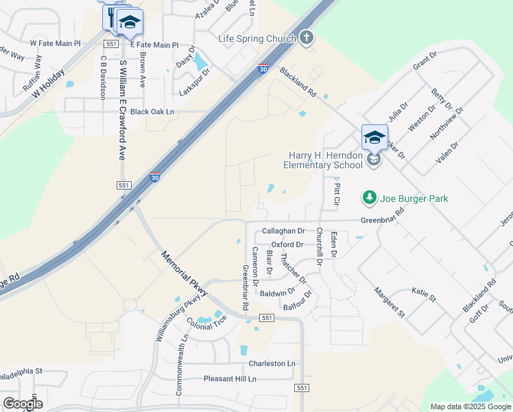 map of restaurants, bars, coffee shops, grocery stores, and more near 799a Greenbriar Road in Fate