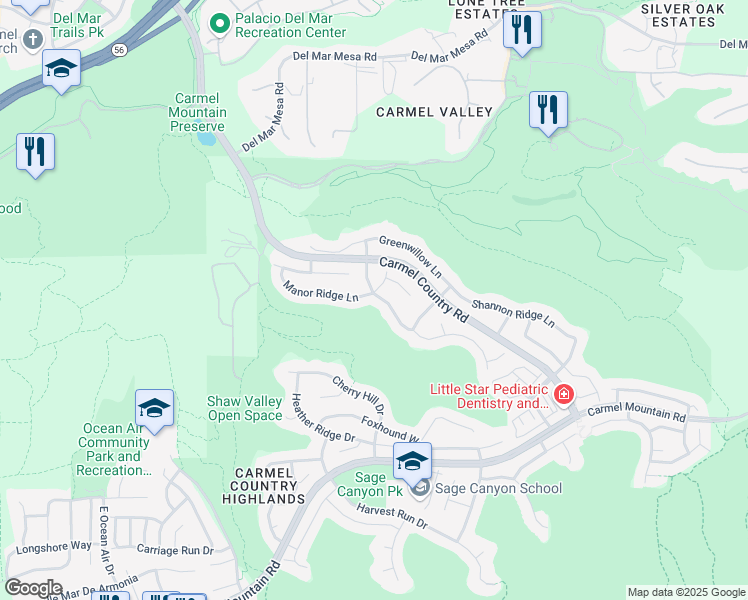 map of restaurants, bars, coffee shops, grocery stores, and more near 10992 Cloverhurst Way in San Diego