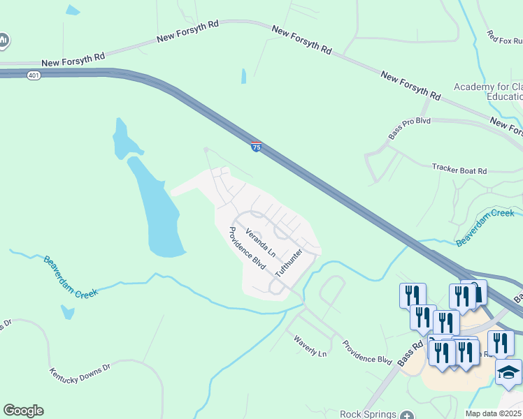 map of restaurants, bars, coffee shops, grocery stores, and more near 319 Arden Park Lane in Macon