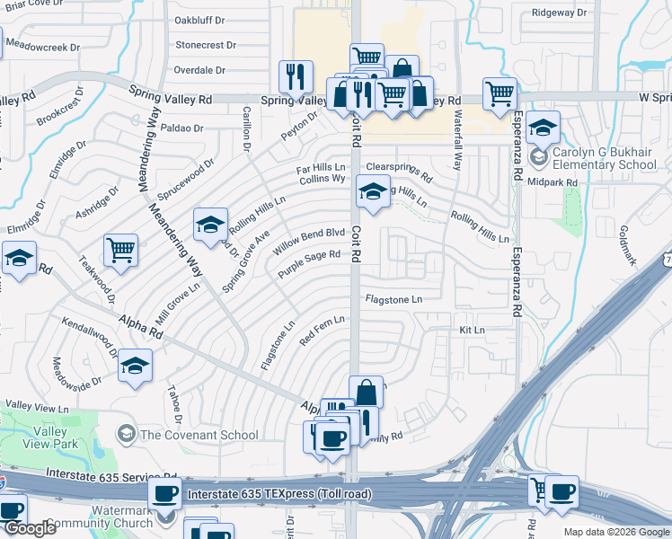 map of restaurants, bars, coffee shops, grocery stores, and more near in Dallas