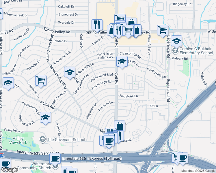 map of restaurants, bars, coffee shops, grocery stores, and more near in Dallas
