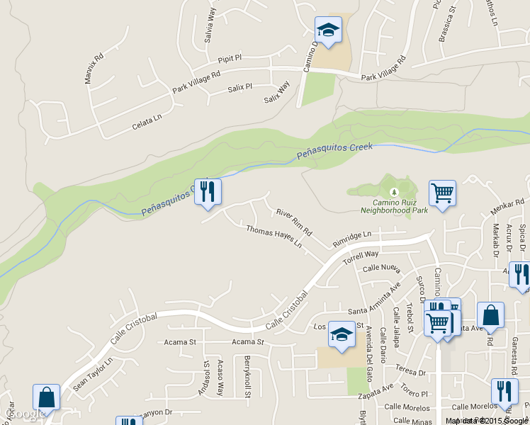 map of restaurants, bars, coffee shops, grocery stores, and more near 11849 Thomas Hayes Lane in San Diego