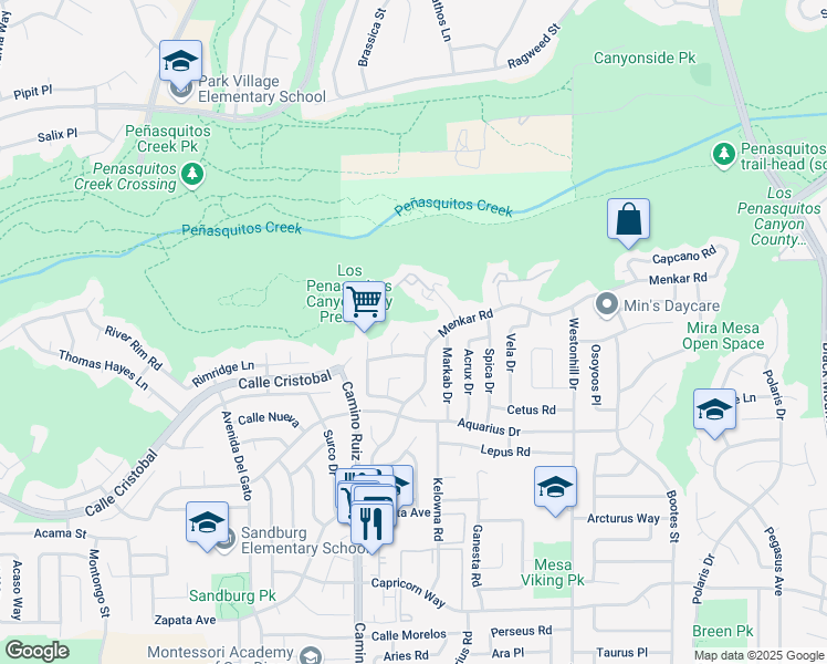 map of restaurants, bars, coffee shops, grocery stores, and more near 11805 Innis Point in San Diego