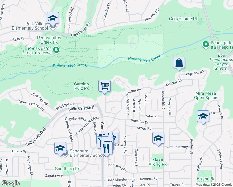 map of restaurants, bars, coffee shops, grocery stores, and more near 11828 Innis Point in San Diego