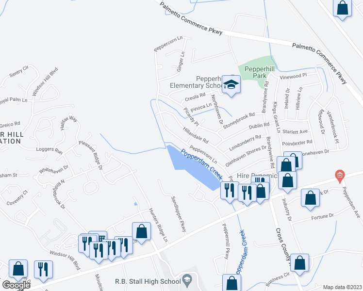 map of restaurants, bars, coffee shops, grocery stores, and more near 7639 Peppercorn Ln in Charleston