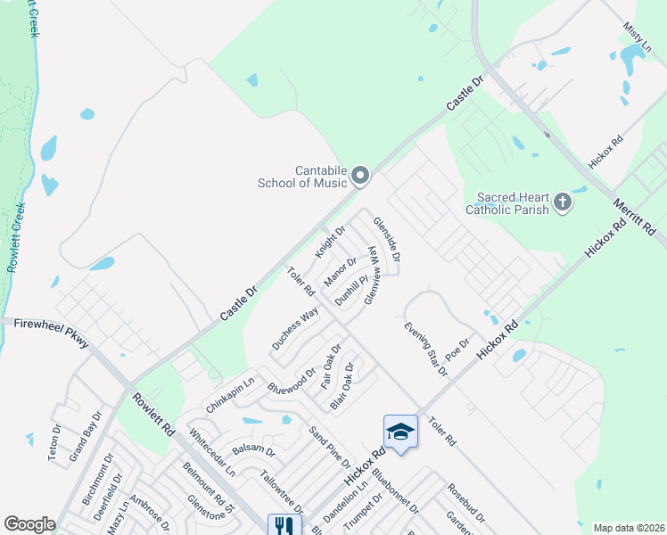 map of restaurants, bars, coffee shops, grocery stores, and more near 7809 Dreammaker Way in Rowlett