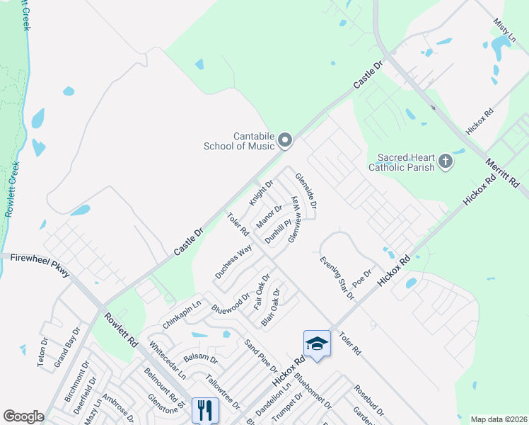 map of restaurants, bars, coffee shops, grocery stores, and more near 7809 Dreammaker Way in Rowlett