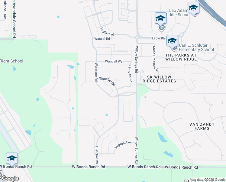 map of restaurants, bars, coffee shops, grocery stores, and more near 11213-11387 Willow Springs Road in Haslet