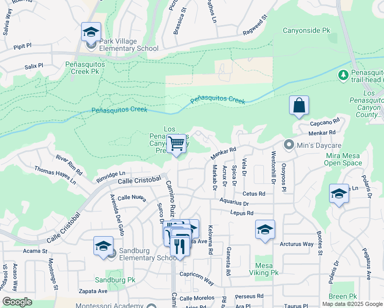 map of restaurants, bars, coffee shops, grocery stores, and more near 11828 Innis Point in San Diego