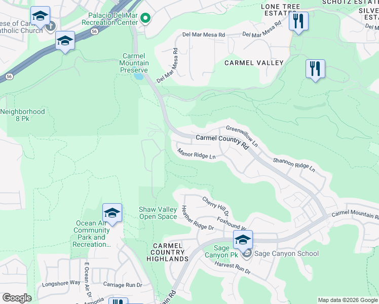 map of restaurants, bars, coffee shops, grocery stores, and more near 4987 Sterling Grove Lane in San Diego