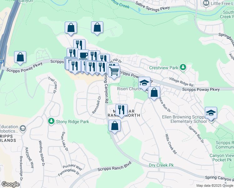 map of restaurants, bars, coffee shops, grocery stores, and more near 10844 Caminito Arcada in San Diego