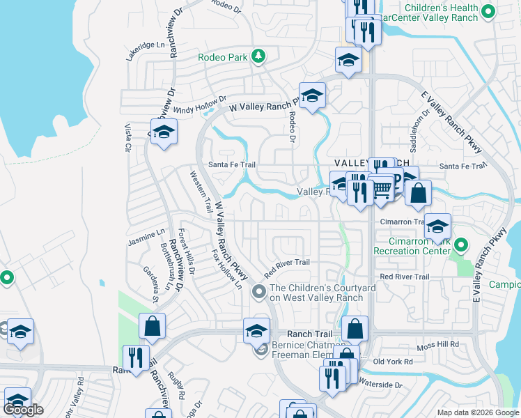 map of restaurants, bars, coffee shops, grocery stores, and more near 9412 Abbey Road in Irving