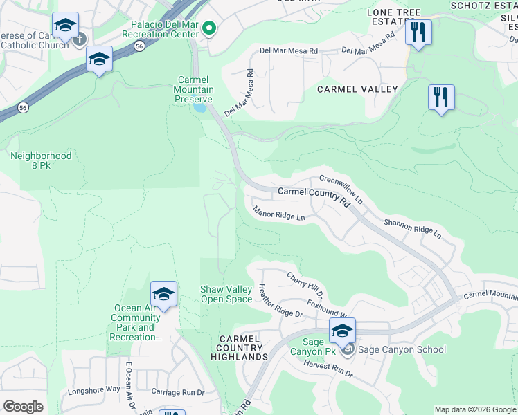 map of restaurants, bars, coffee shops, grocery stores, and more near 4987 Sterling Grove Lane in San Diego