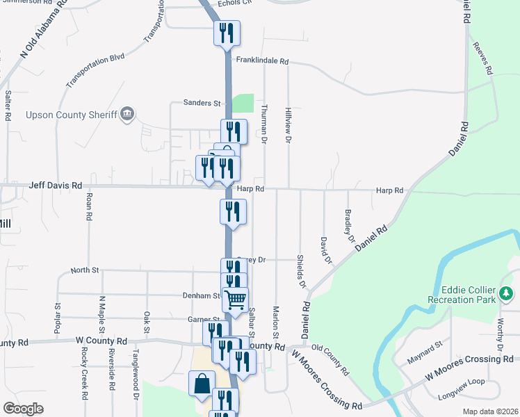 map of restaurants, bars, coffee shops, grocery stores, and more near 221 Marlon Street in Thomaston