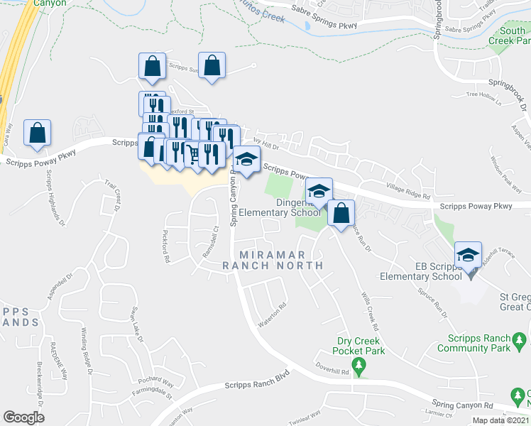 map of restaurants, bars, coffee shops, grocery stores, and more near 10858 Caminito Arcada in San Diego
