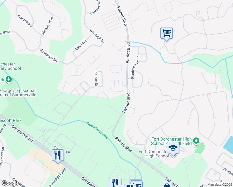 map of restaurants, bars, coffee shops, grocery stores, and more near 8971 East Cat Tail Pond Road in Summerville
