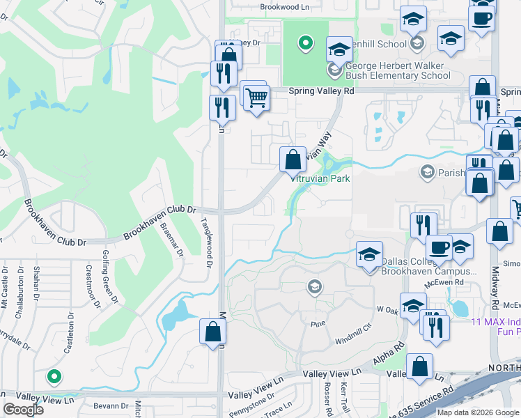 map of restaurants, bars, coffee shops, grocery stores, and more near 3776 Vitruvian Way in Addison