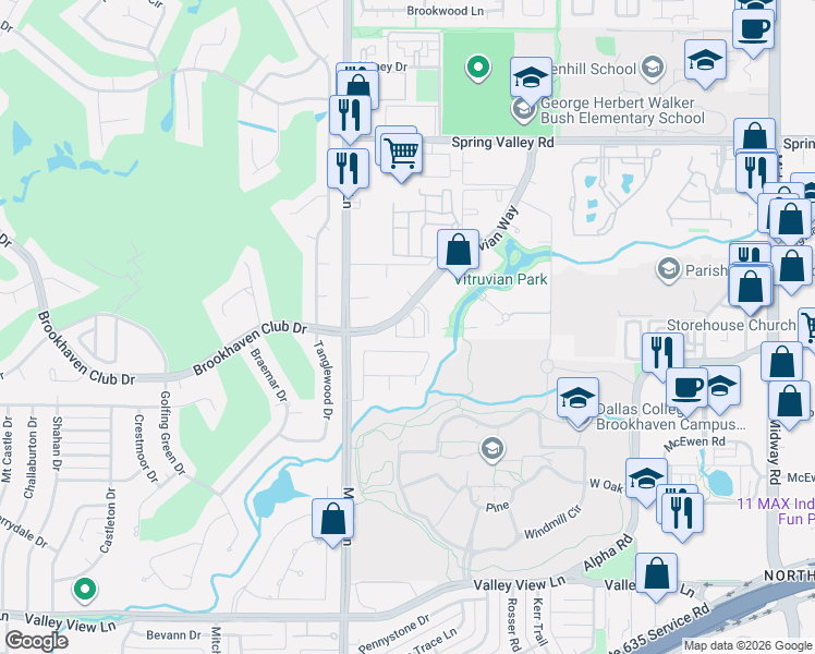 map of restaurants, bars, coffee shops, grocery stores, and more near 3766 Vitruvian Way in Addison