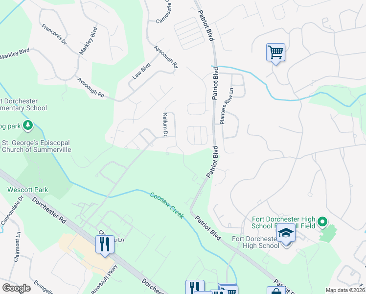 map of restaurants, bars, coffee shops, grocery stores, and more near 8792 Shadowglen Drive in North Charleston