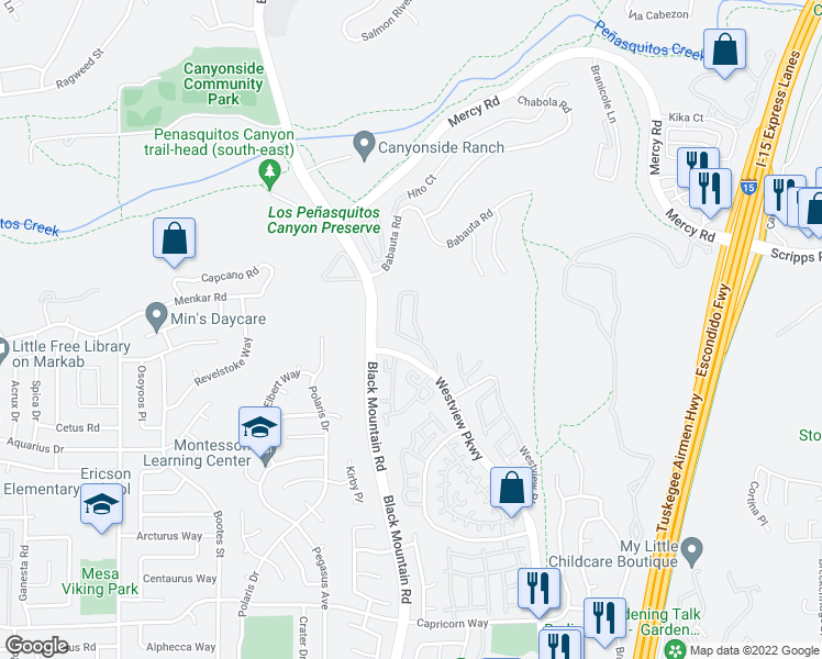 map of restaurants, bars, coffee shops, grocery stores, and more near 11909 Westview Parkway in San Diego