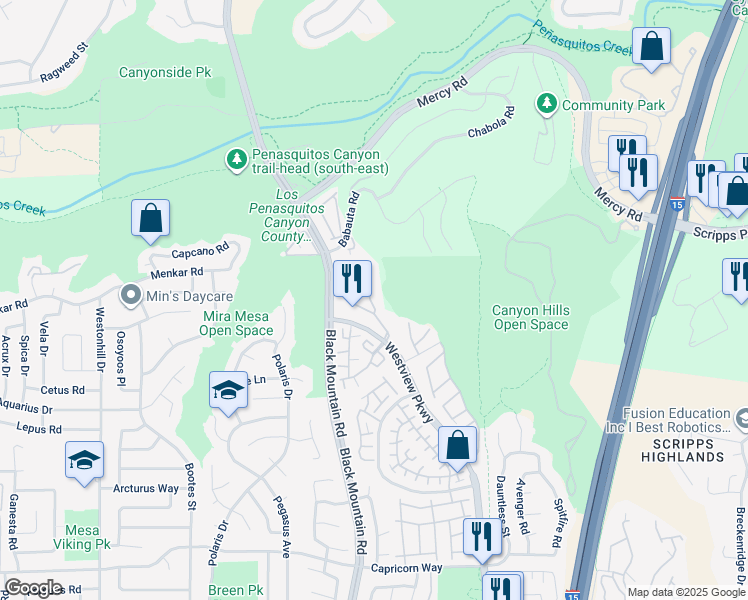 map of restaurants, bars, coffee shops, grocery stores, and more near 11909 Westview Parkway in San Diego