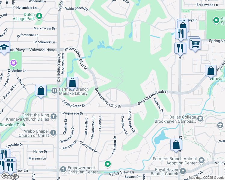 map of restaurants, bars, coffee shops, grocery stores, and more near 3330 Courtyard Place in Farmers Branch