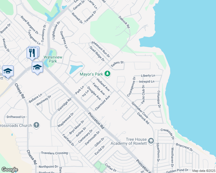 map of restaurants, bars, coffee shops, grocery stores, and more near 8501 Holland Avenue in Rowlett