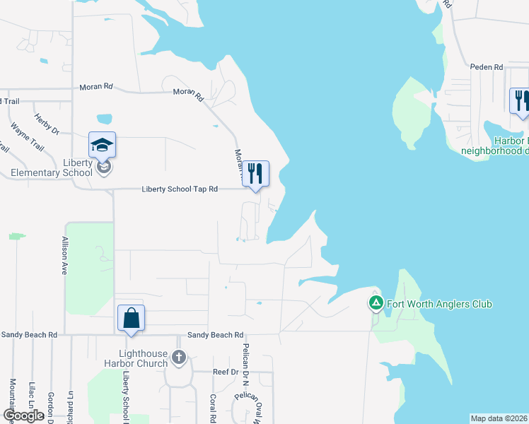 map of restaurants, bars, coffee shops, grocery stores, and more near 6925 Liberty School Tap Road in Azle