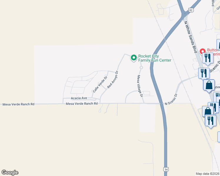 map of restaurants, bars, coffee shops, grocery stores, and more near 3504 Red Arroyo Drive in Alamogordo