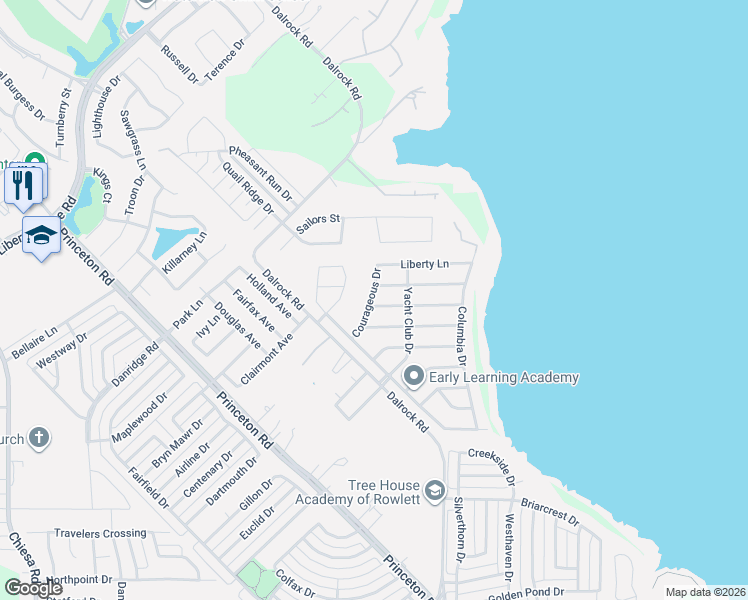 map of restaurants, bars, coffee shops, grocery stores, and more near 8201 Americas Cup in Rowlett