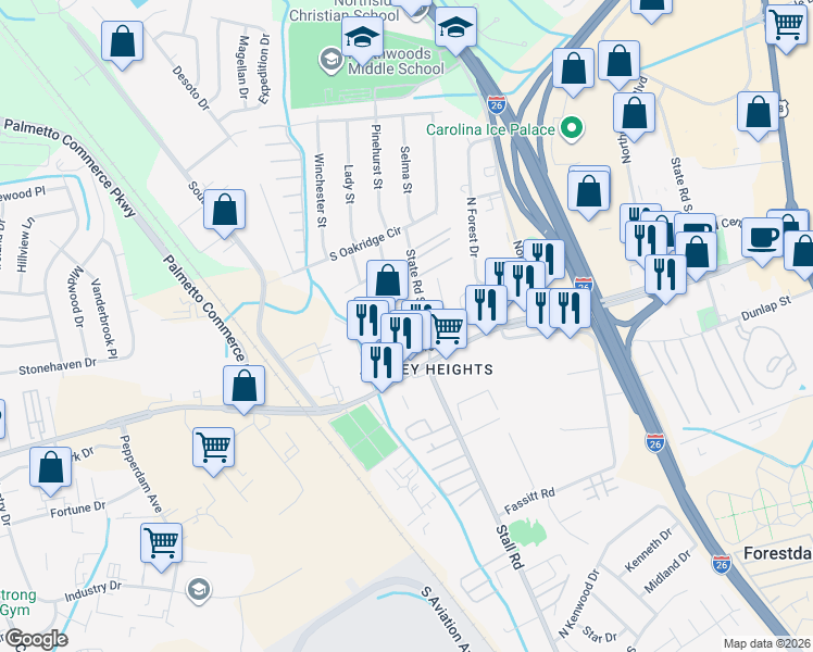 map of restaurants, bars, coffee shops, grocery stores, and more near 7424 Rock Street in North Charleston